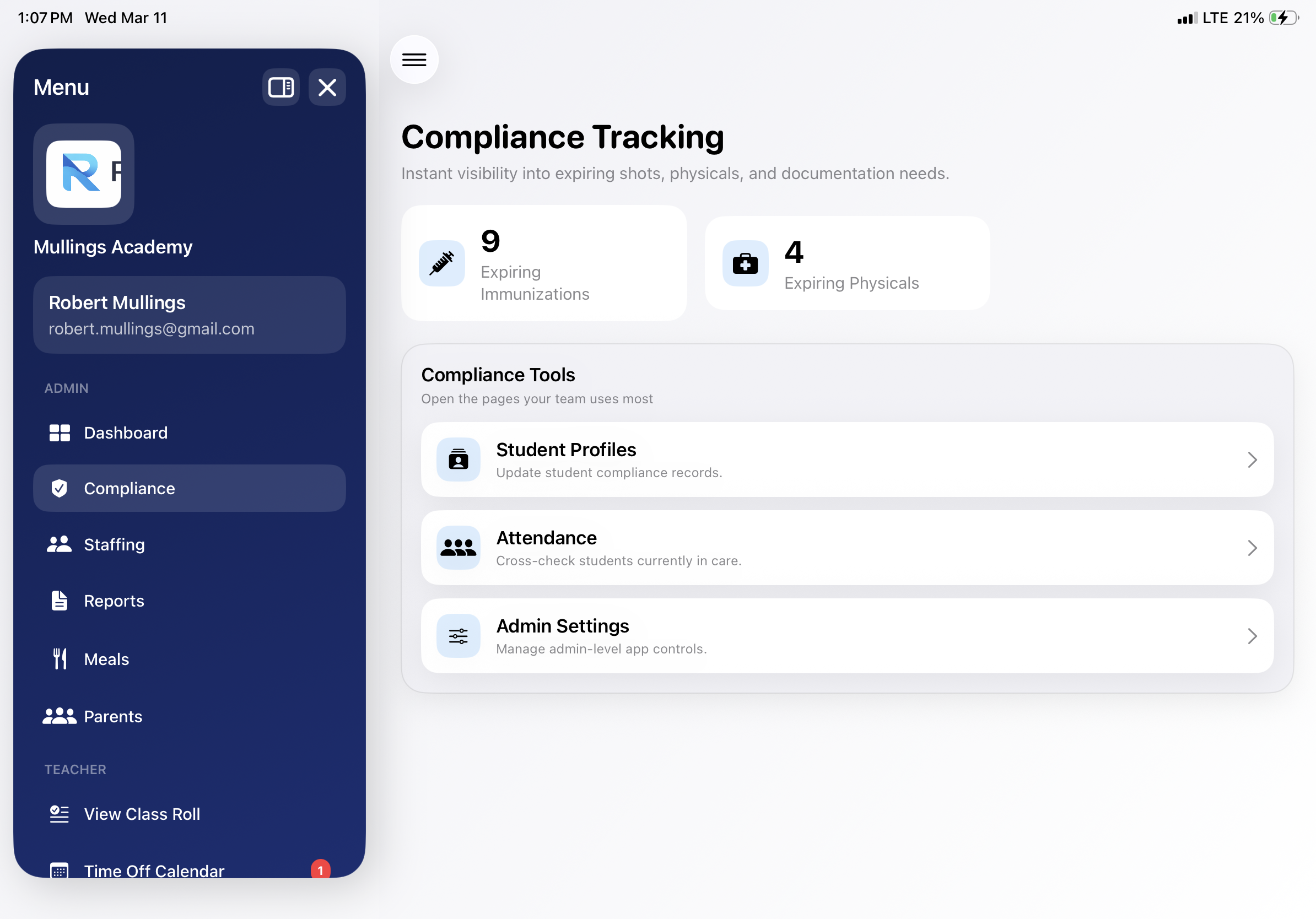 RatioOS compliance tracking screenshot